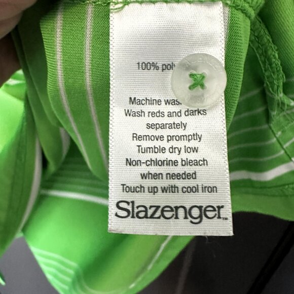 Men's Slazenger Golf Polo Size Lg Green With White Stripes - Picture 5 of 6